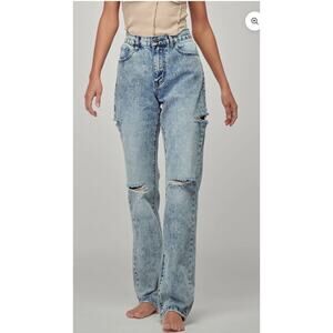 Nature Denim Jeans Mom 9/28 High Rise Distressed Stone Wash Straight Edgy Grunge